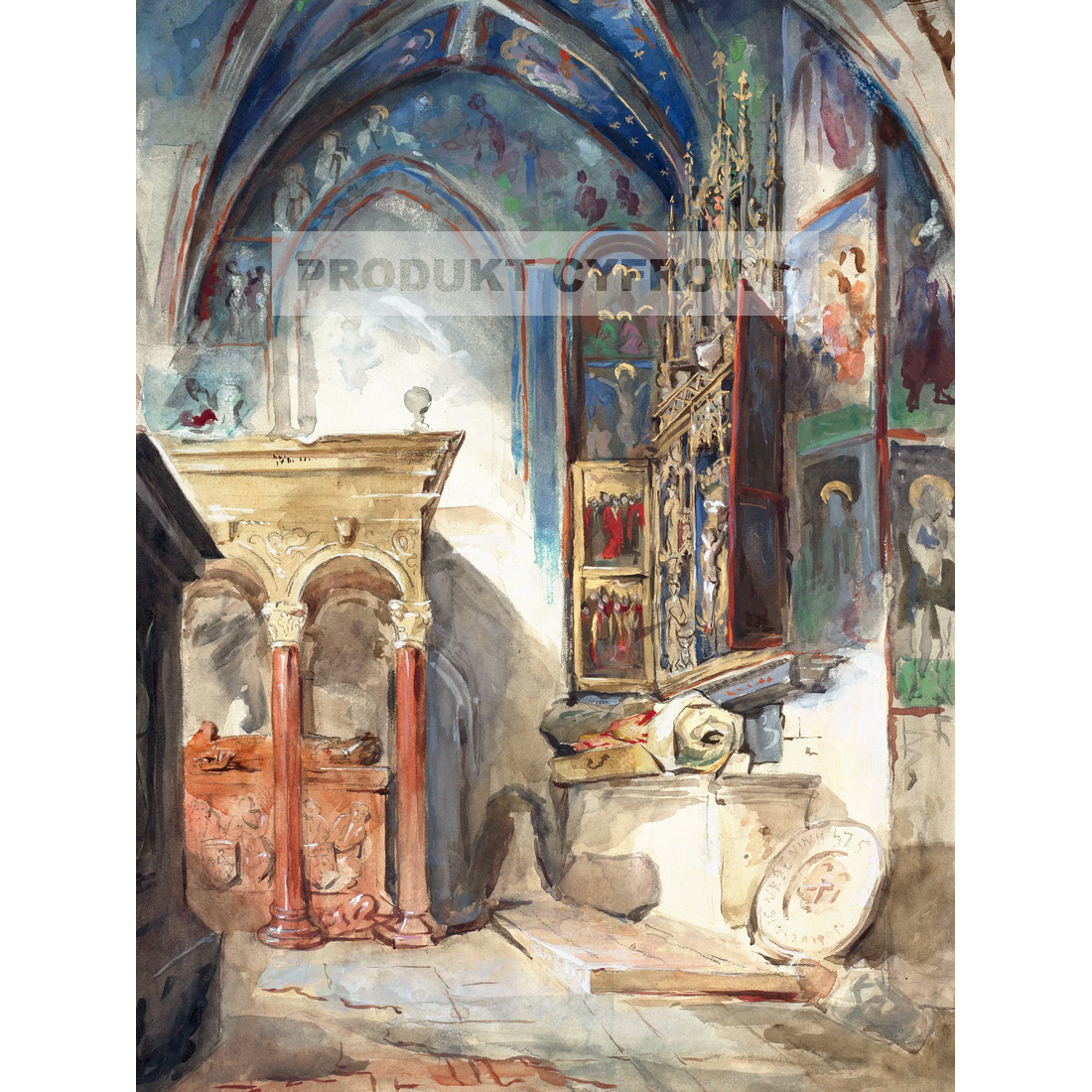 Marie Bracquemond Wnętrze kościoła — produkt cyfrowy do pobrania