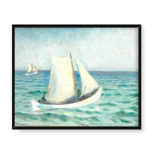 Michael Ancher Białe łodzie na morzu w słonecznym Skagen 50x40 w RAMIE