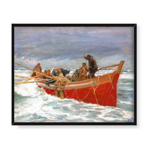 Michael Ancher Czerwona łódź ratunkowa wypływa 50x40 w RAMIE