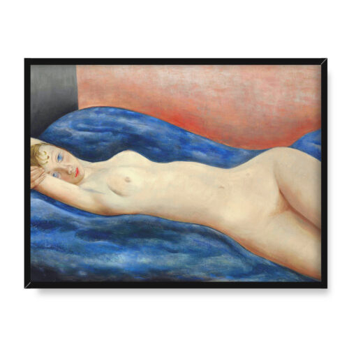 Moise Kisling Akt leżący na niebieskiej kanapie 40x30 w RAMIE