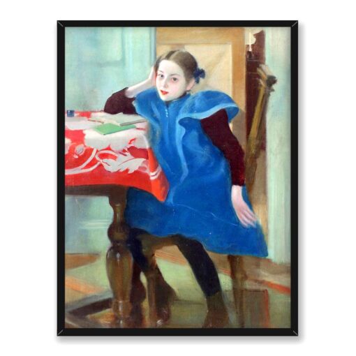 Stanisław Dębicki Dziewczynka przy lekcji 30x40 w RAMIE