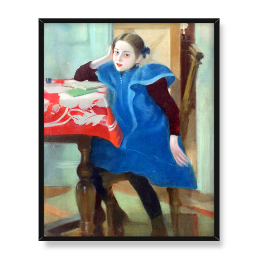 Stanisław Dębicki Dziewczynka przy lekcji 40x50