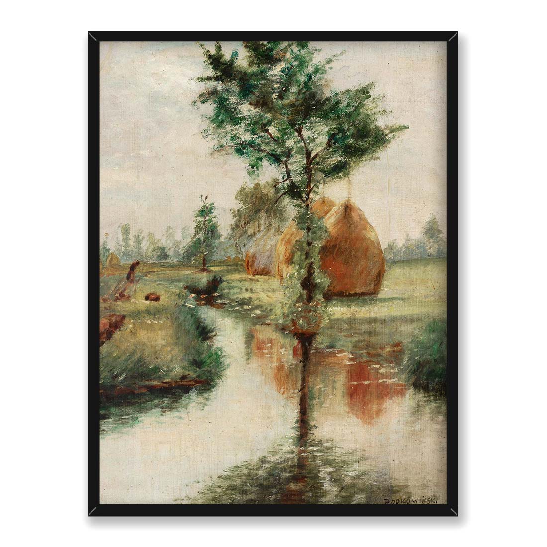 Władysław Podkowiński Stogi siana nad strumieniem 30x40