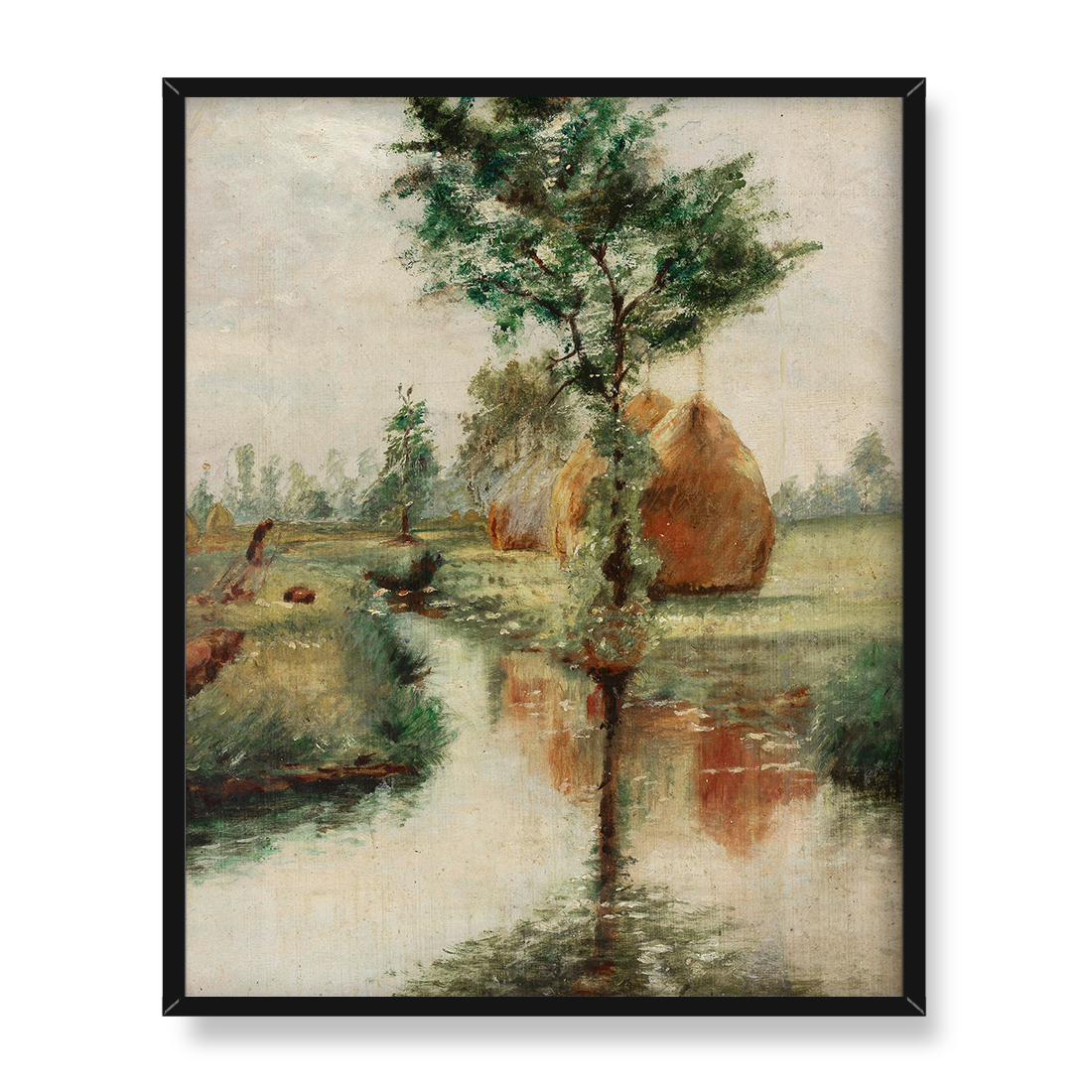 Władysław Podkowiński Stogi siana nad strumieniem 40x50