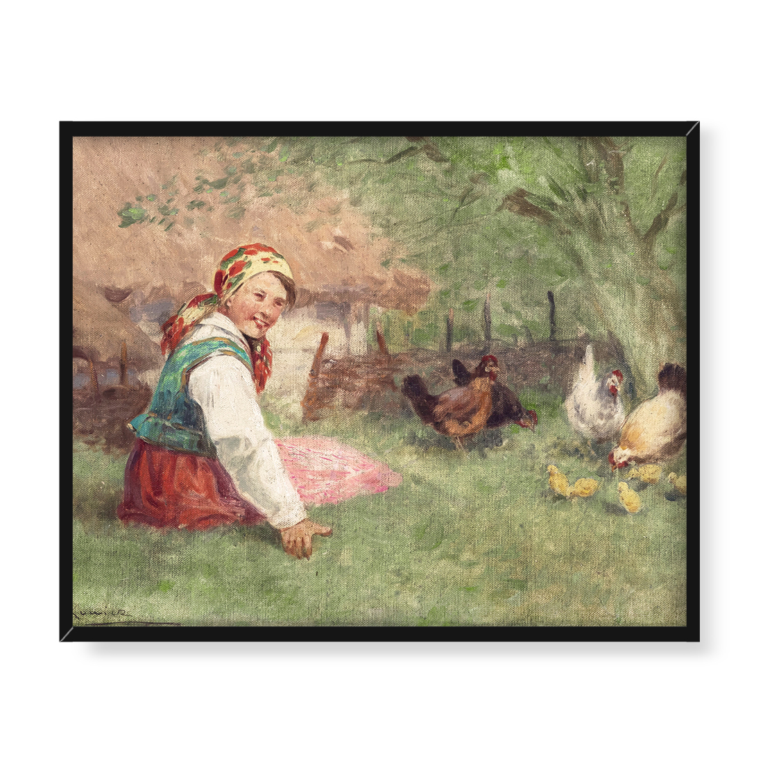 Adam Setkowicz Dziewczynka z kurami 50x40 w RAMIE