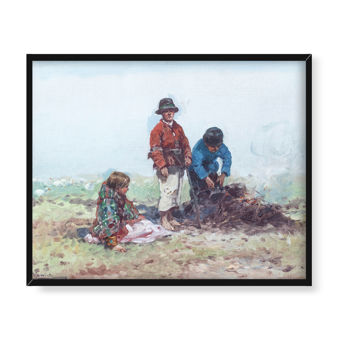 Adam Setkowicz Przy ognisku 50x40 w RAMIE