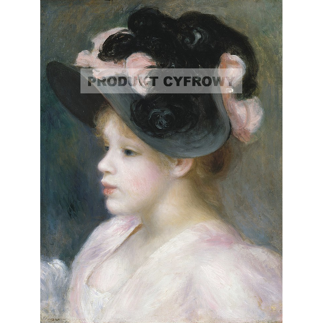 Auguste Renoir Młoda dziewczyna w różowo-czarnym kapeluszu — produkt cyfrowy do pobrania