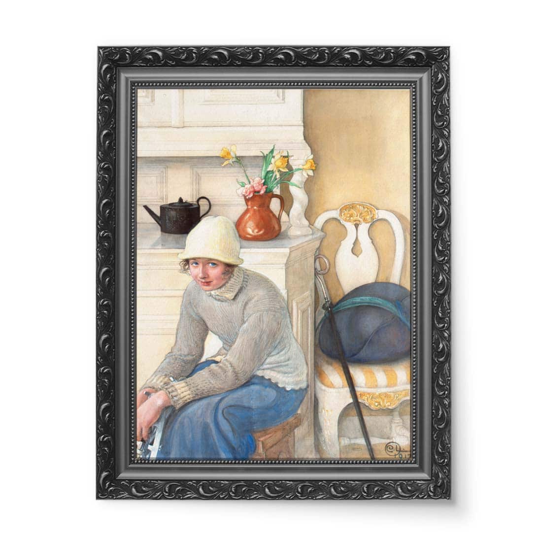 Carl Larsson Dziewczyna z łyżwami we wnętrzu szkoły w Falun wydruk na płótnie 50x70