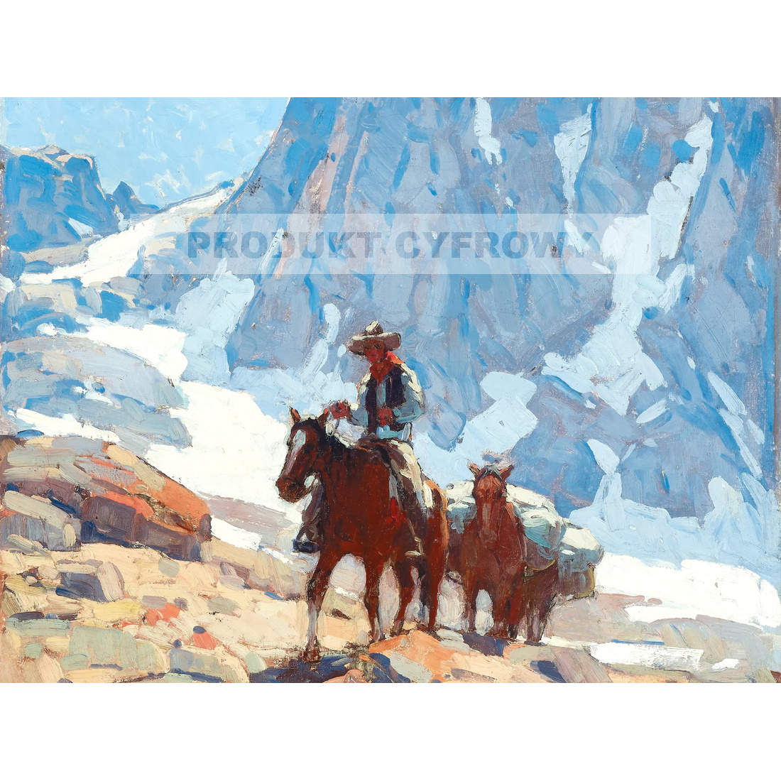 Edgar Payne Jeździec i koń juczny w górach Sierra Nevada — produkt cyfrowy do pobrania
