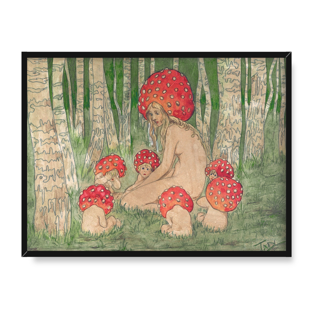 Edward Okuń Matka Muchomor i jej dzieci 30x40 w RAMIE