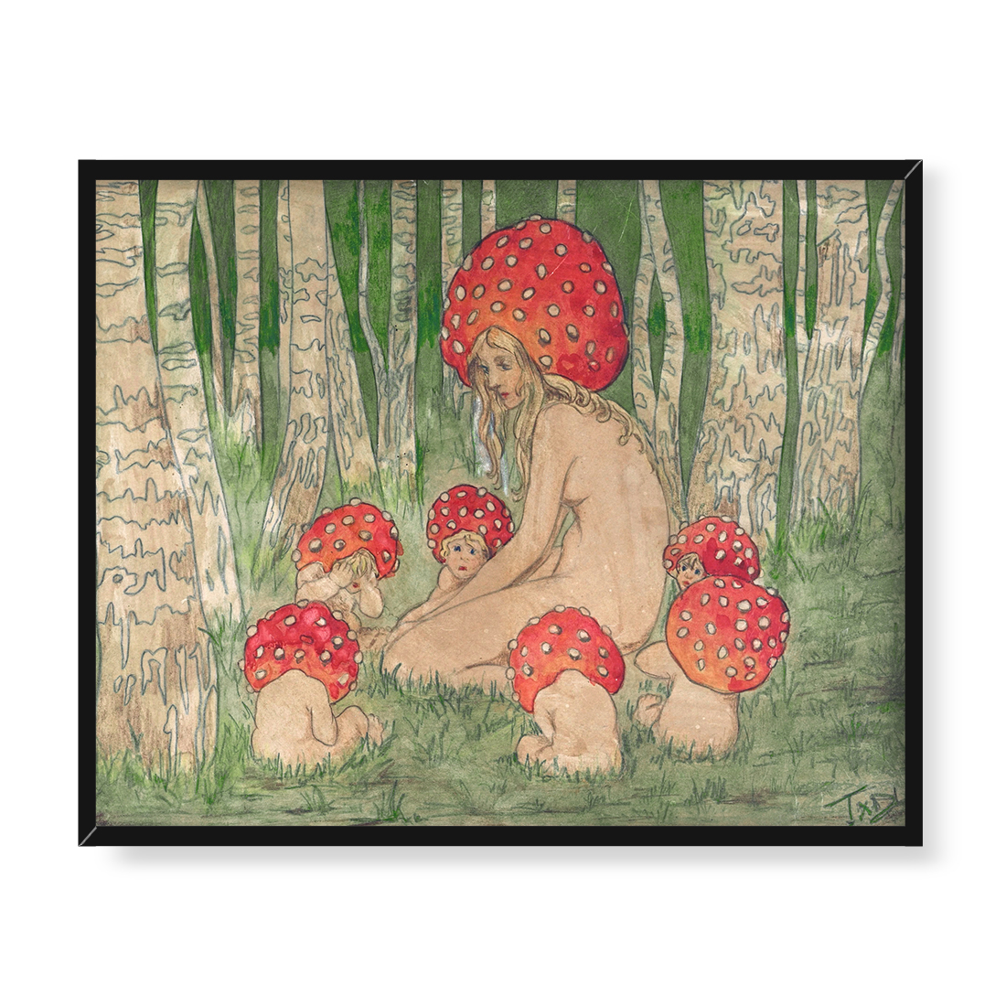 Edward Okuń Matka Muchomor i jej dzieci 50x40 w RAMIE