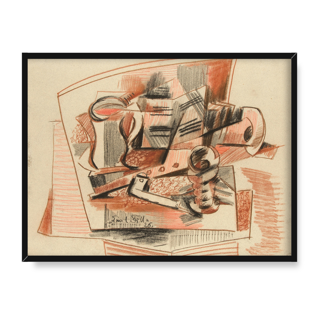 Emil Filla Martwa natura z dzbanem szklanką i fajką 40x30