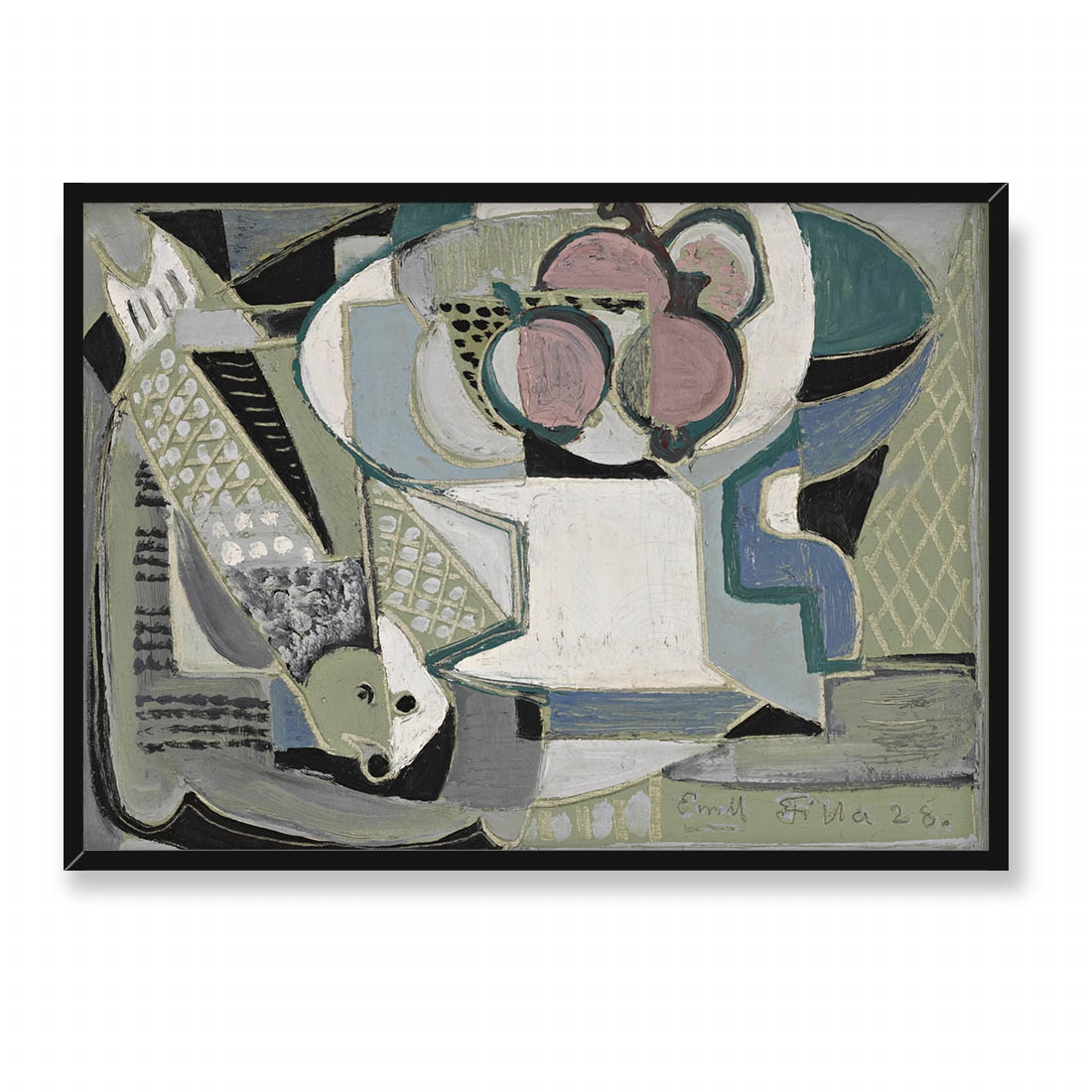 Emil Filla Martwa natura z owocami i rybą 70x50