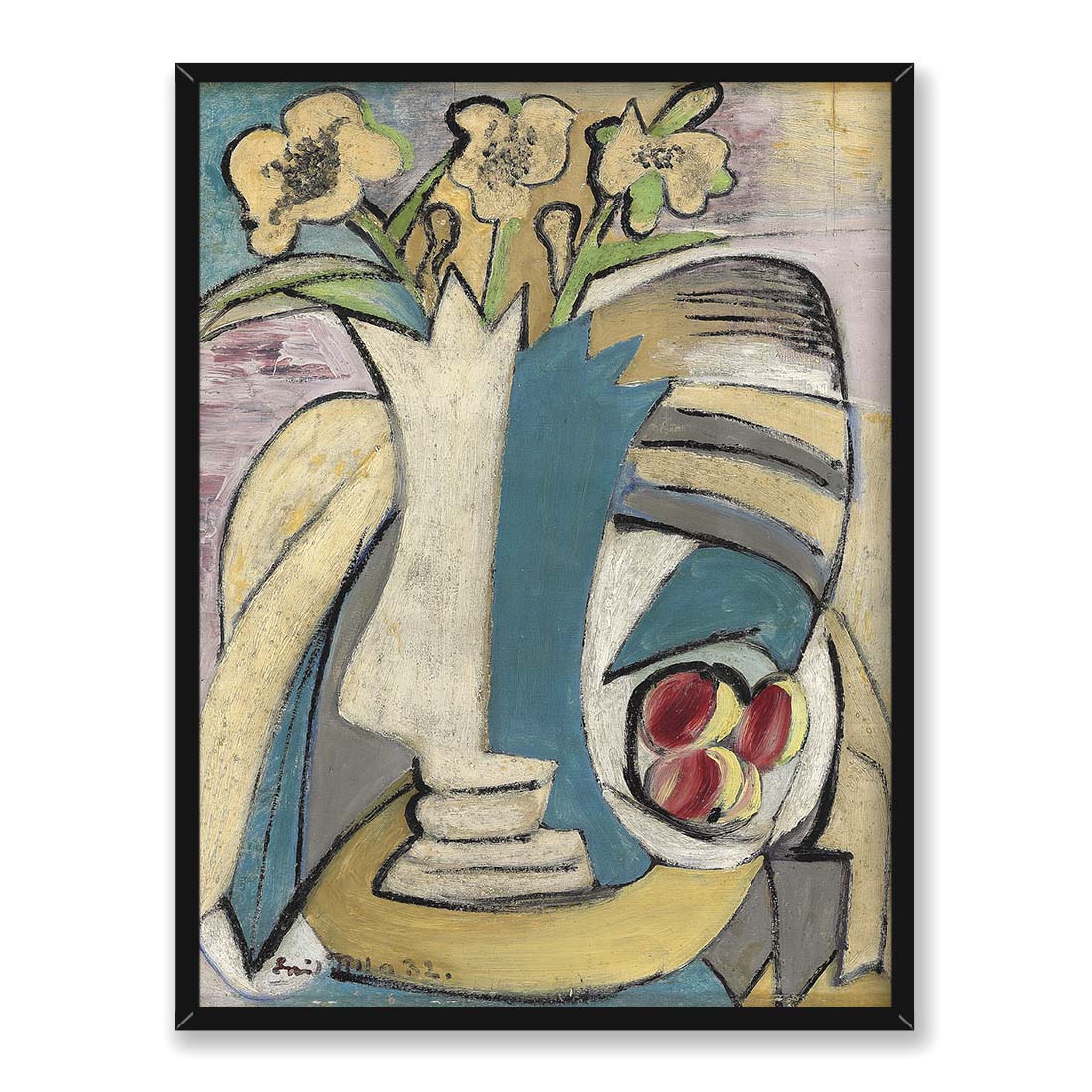 Emil Filla Wazon z kwiatami i brzoskwiniami 30x40 w RAMIE