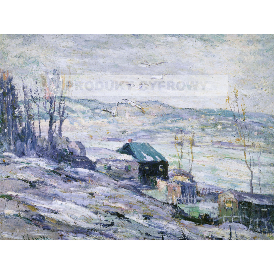 Ernest Lawson Wietrzny dzień nad rzeką Bronx — produkt cyfrowy do pobrania