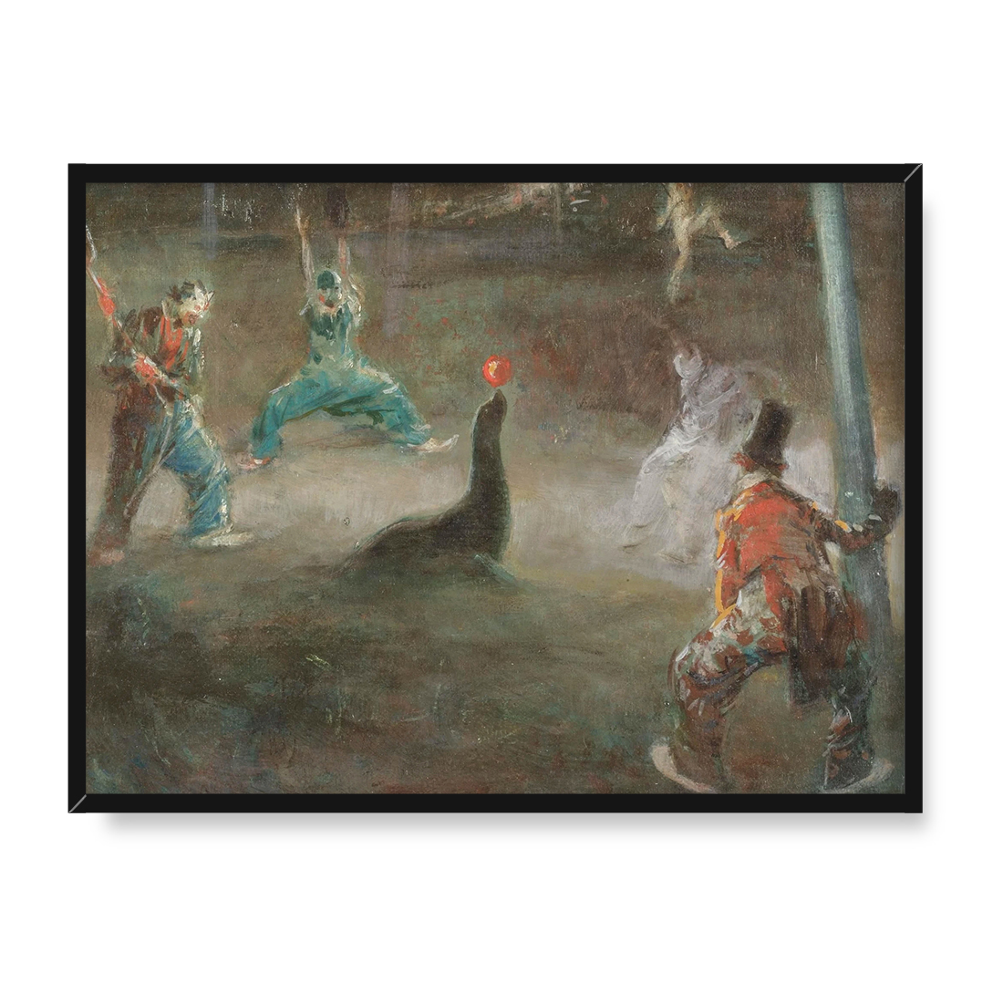 Everett Shinn Klauni grający w piłkę z foką 30x40