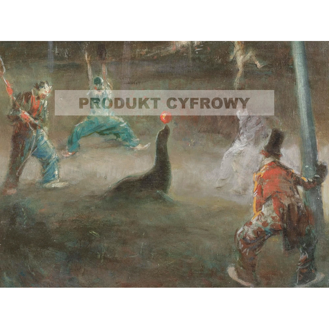 Everett Shinn Klauni grający w piłkę z foką — produkt cyfrowy do pobrania