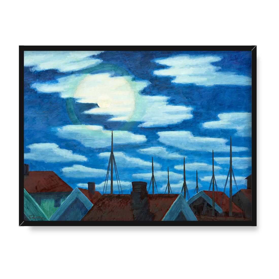 Ewald Dahlskog Blask księżyca nad dachami 30x40