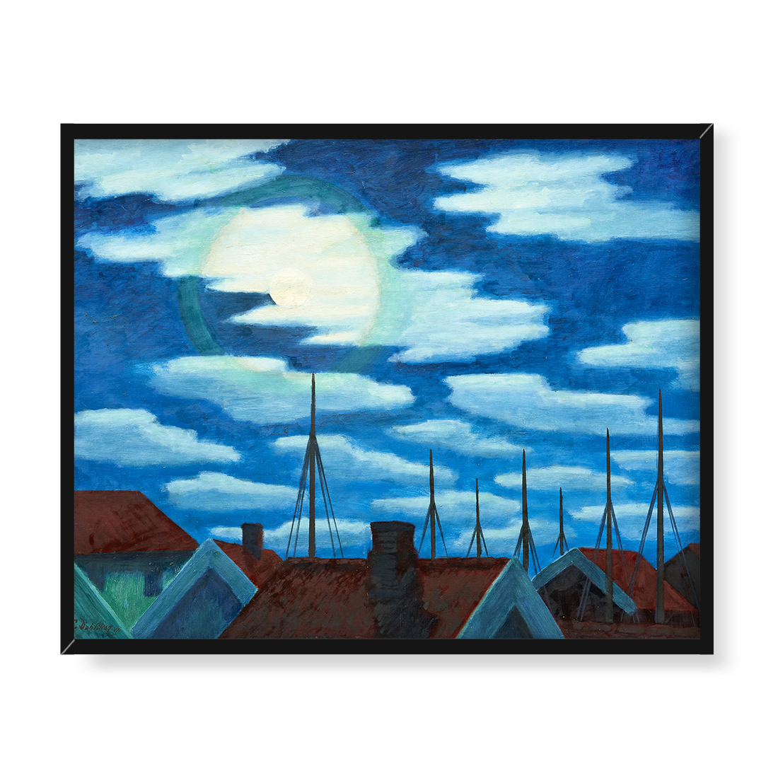 Ewald Dahlskog Blask księżyca nad dachami 50x40