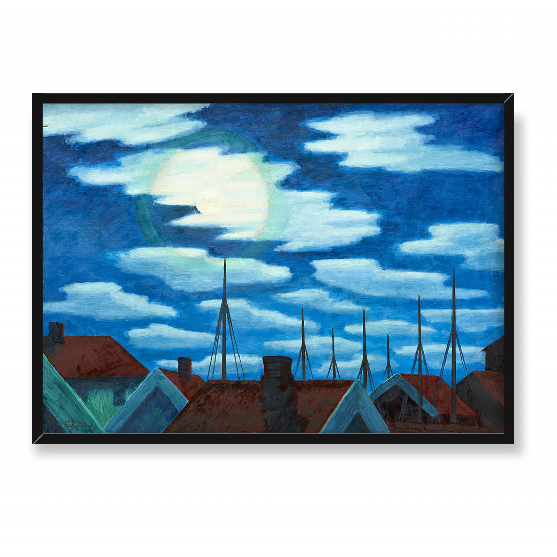 Ewald Dahlskog Blask księżyca nad dachami 70x50