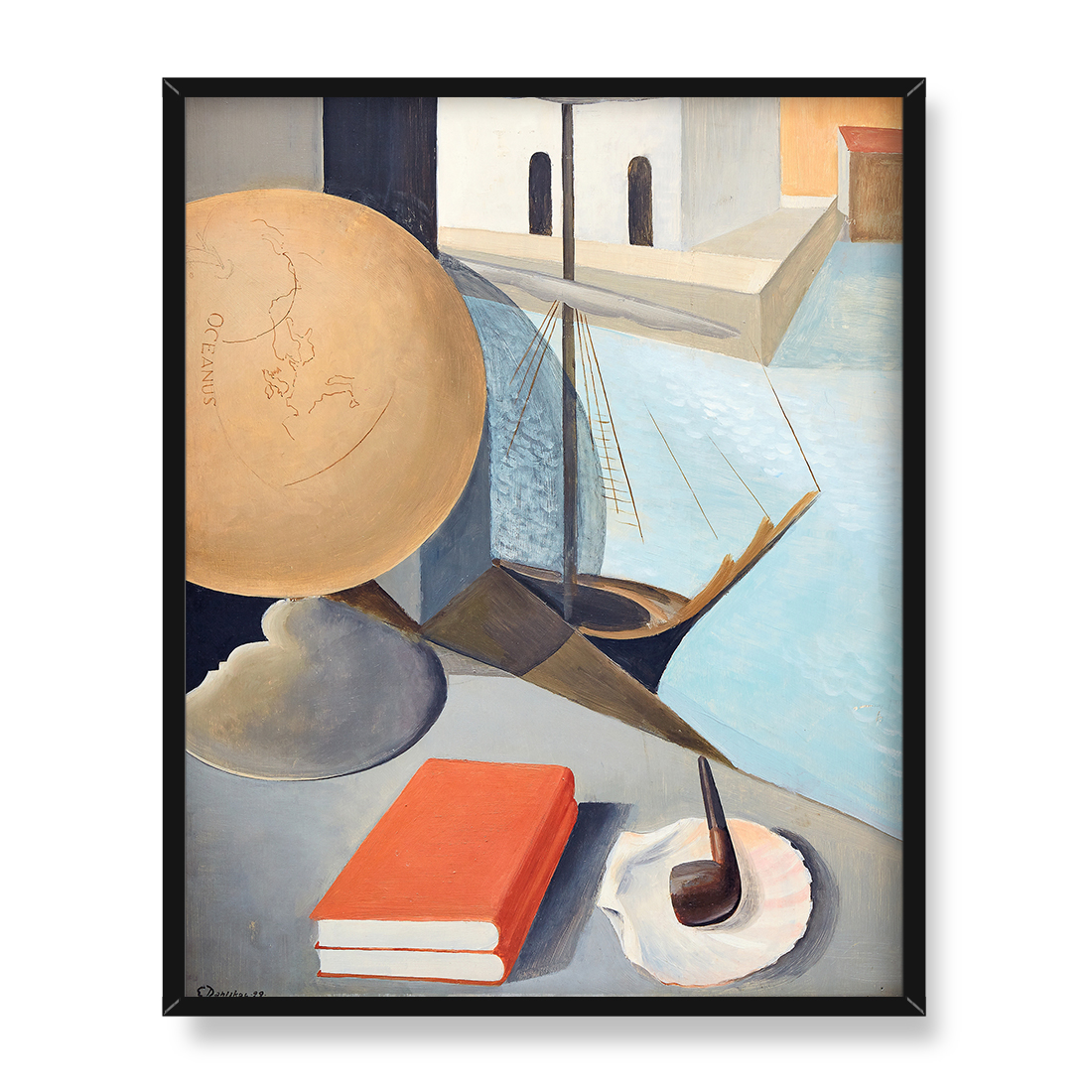 Ewald Dahlskog Martwa natura z fajką książką i globusem 40x50 w RAMIE