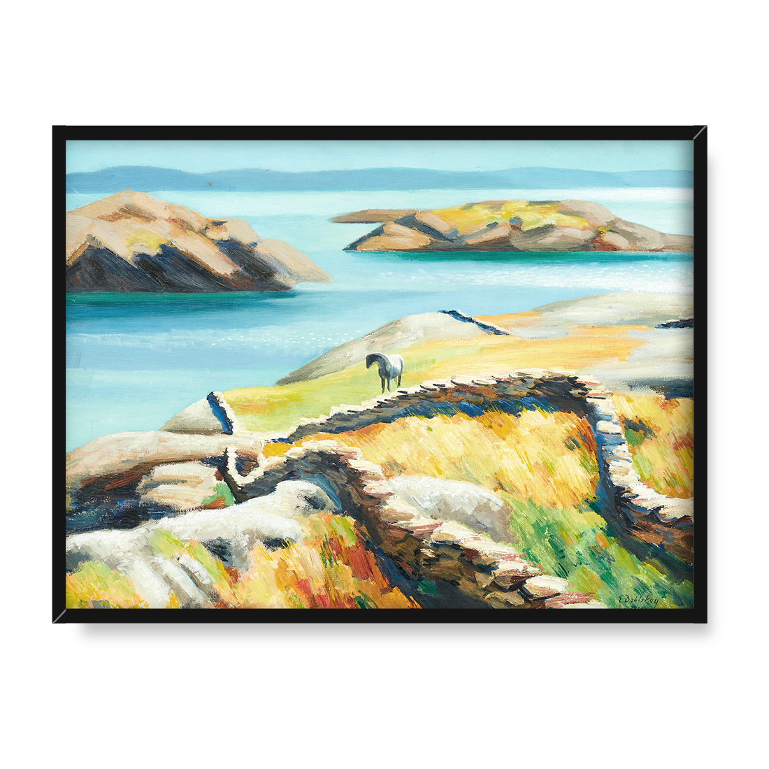 Ewald Dahlskog Pasący się koń w pejzażu nadmorskim 30x40 w RAMIE