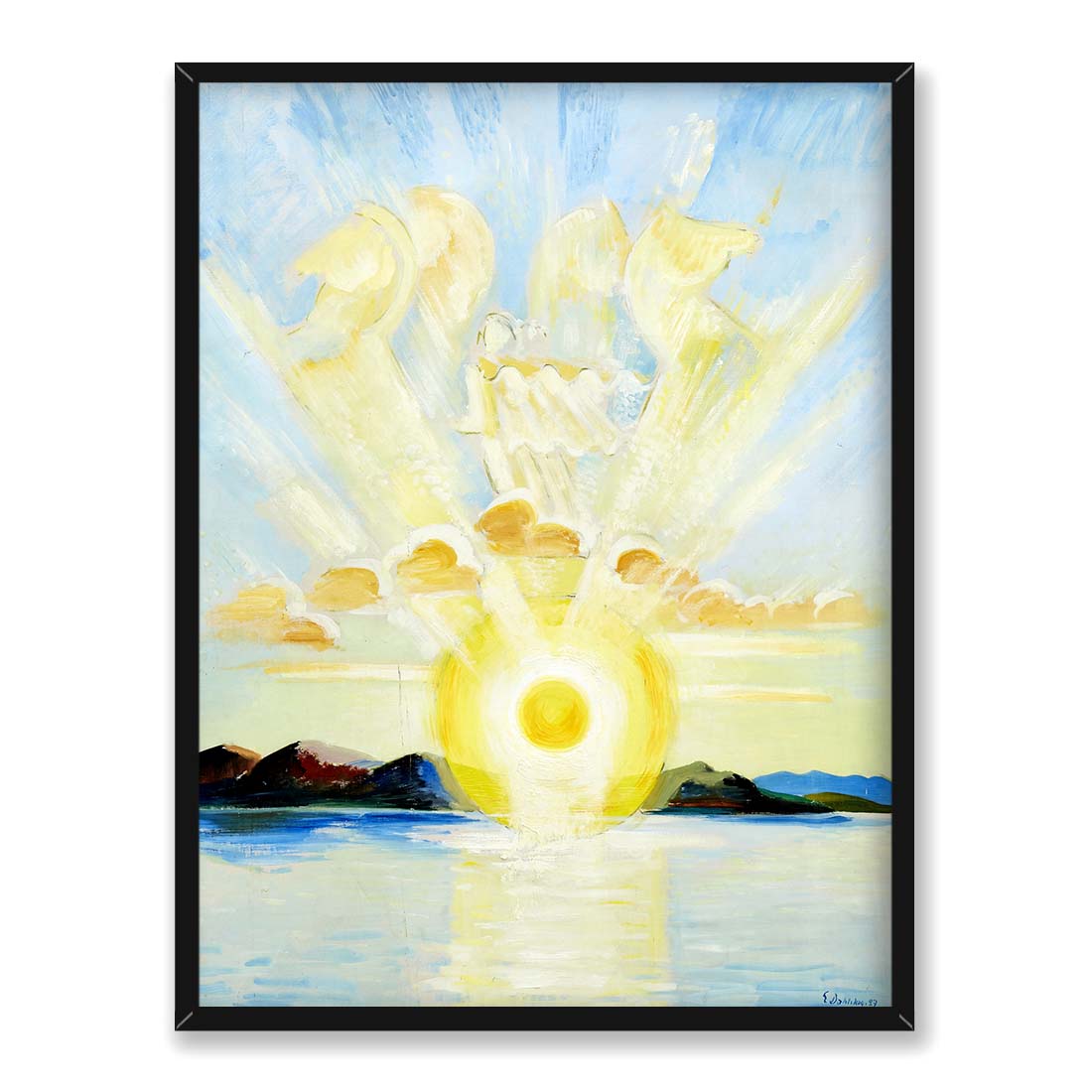 Ewald Dahlskog Promienne słońce nad taflą wody 30x40 w RAMIE