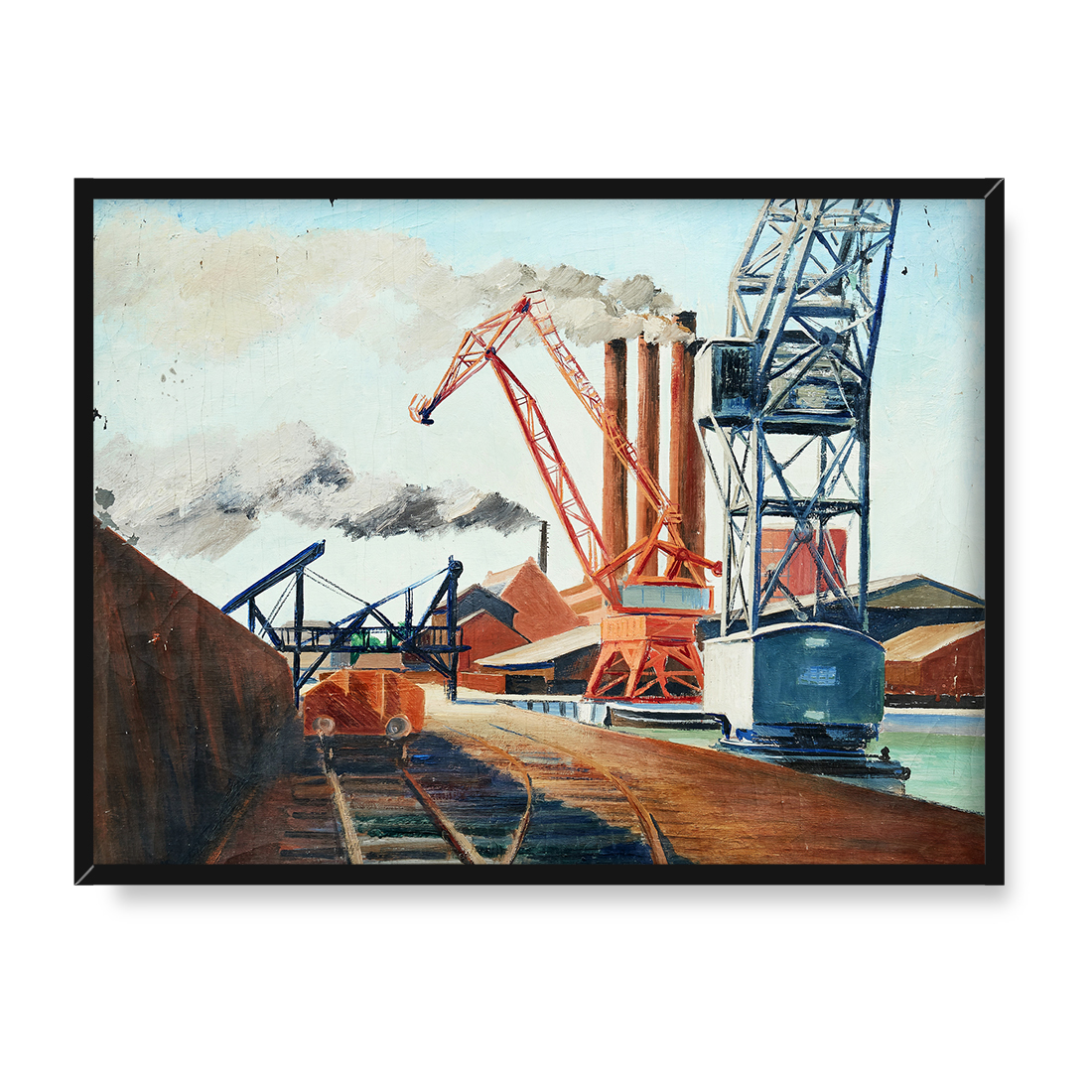 Ewald Dahlskog Tory kolejowe i dźwigi przy nabrzeżu 30x40 w RAMIE