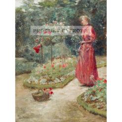 Frederick Childe Hassam Kobieta ścinająca róże w ogrodzie — produkt cyfrowy do pobrania