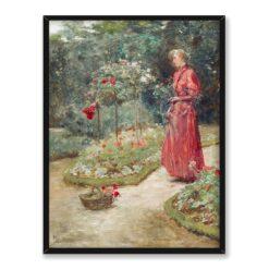 Frederick Childe Hassam Kobieta ścinająca róże w ogrodzie 30×40