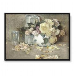Frederick Childe Hassam Martwa natura z różami szklanym dzbankiem i miską 70×50