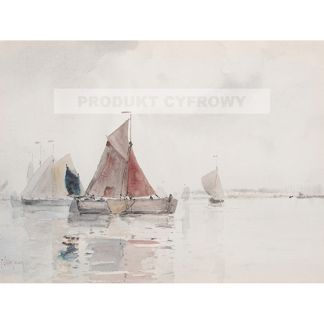 Frederick Childe Hassam Na skrzydłach wiatru Żeglowanie — produkt cyfrowy do pobrania