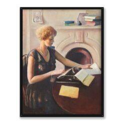 Guy Pene du Bois Teddy przy maszynie do pisania 30×40