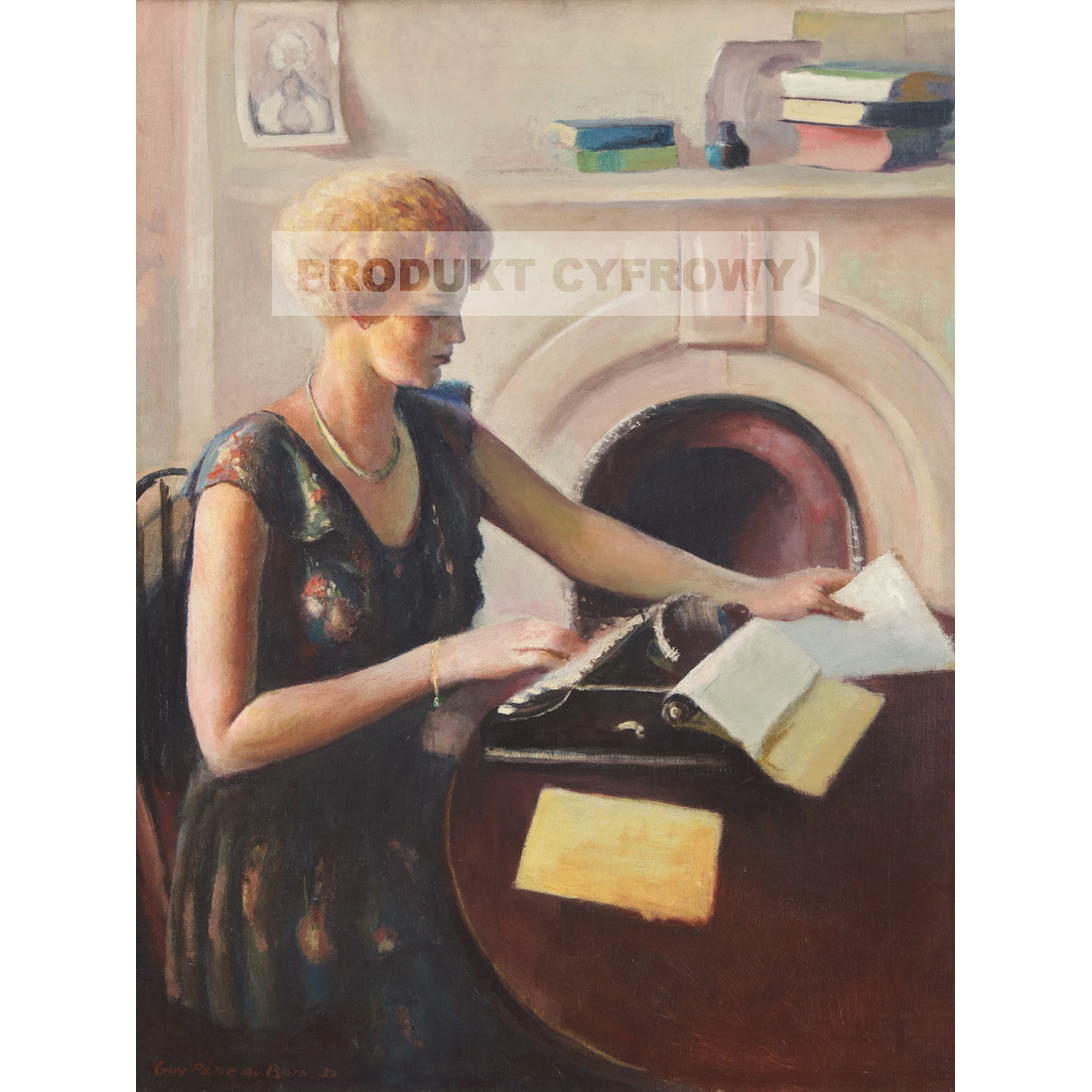 Guy Pene du Bois Teddy przy maszynie do pisania — produkt cyfrowy do pobrania