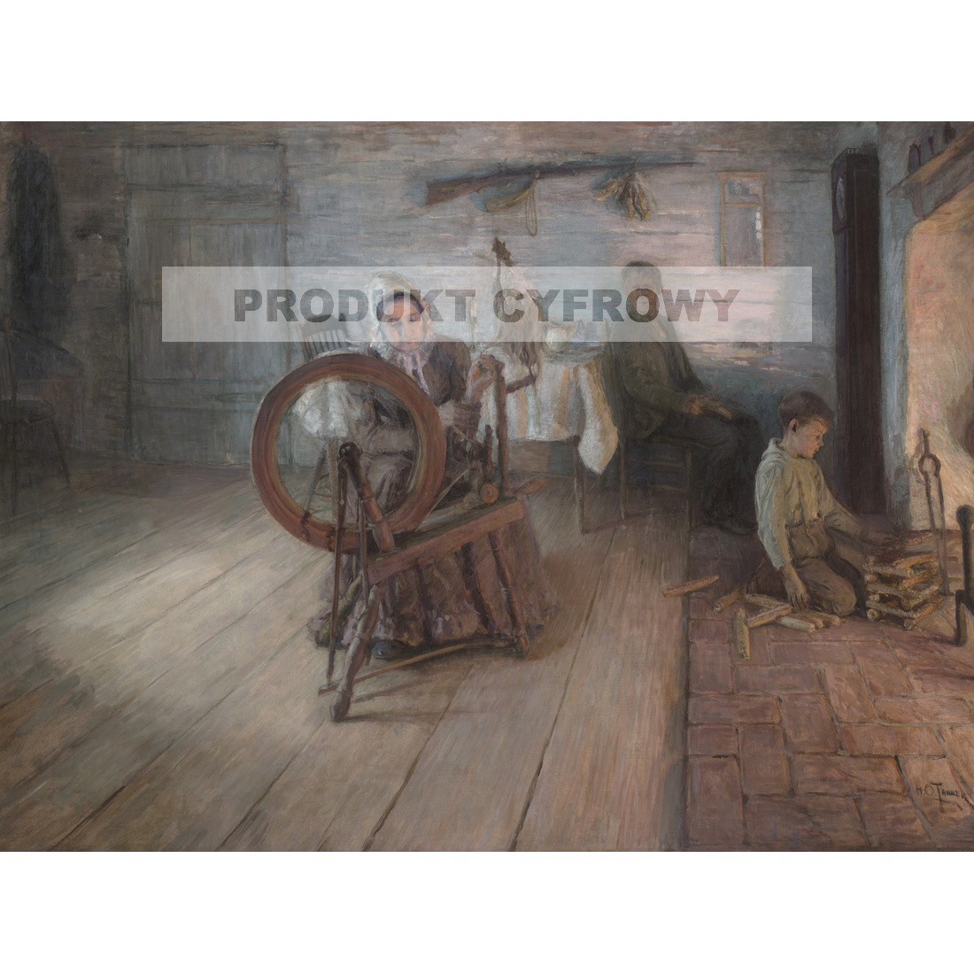 Henry Ossawa Tanner Przędzenie przy świetle ognia — produkt cyfrowy do pobrania