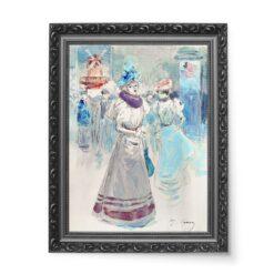 Henry Somm Kobieta w niebieskim kapeluszu przed Moulin Rouge wydruk na płótnie 50×70
