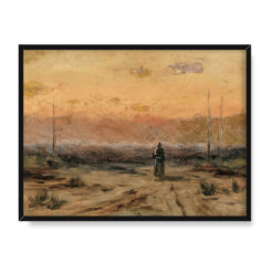 Jakub Schikaneder Kobieta na brzegu morza o wschodzie słońca 40×30