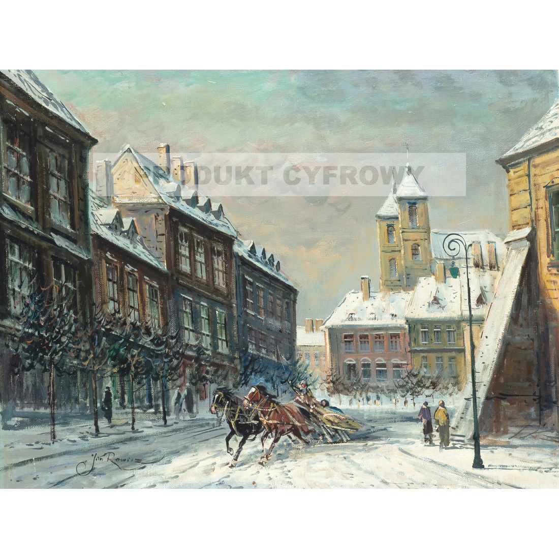 Jan Rawicz Zimowy widok miejski — produkt cyfrowy do pobrania