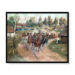 Jerzy Kossak Jadą ułani przez wieś 50×40