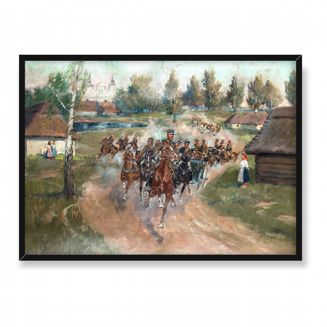 Jerzy Kossak Jadą ułani przez wieś 70x50