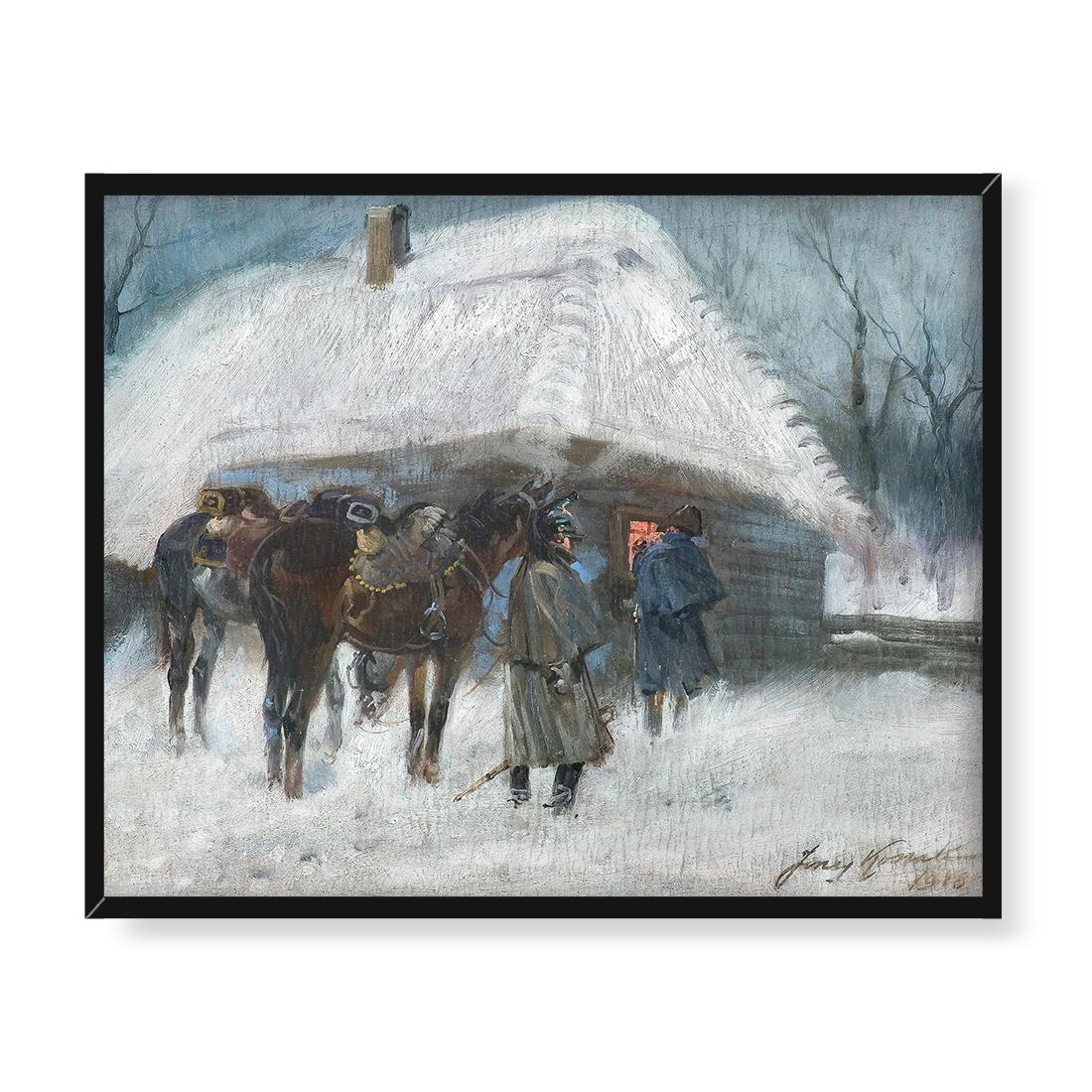Jerzy Kossak Kirasjerzy przed chatą 50x40 w RAMIE