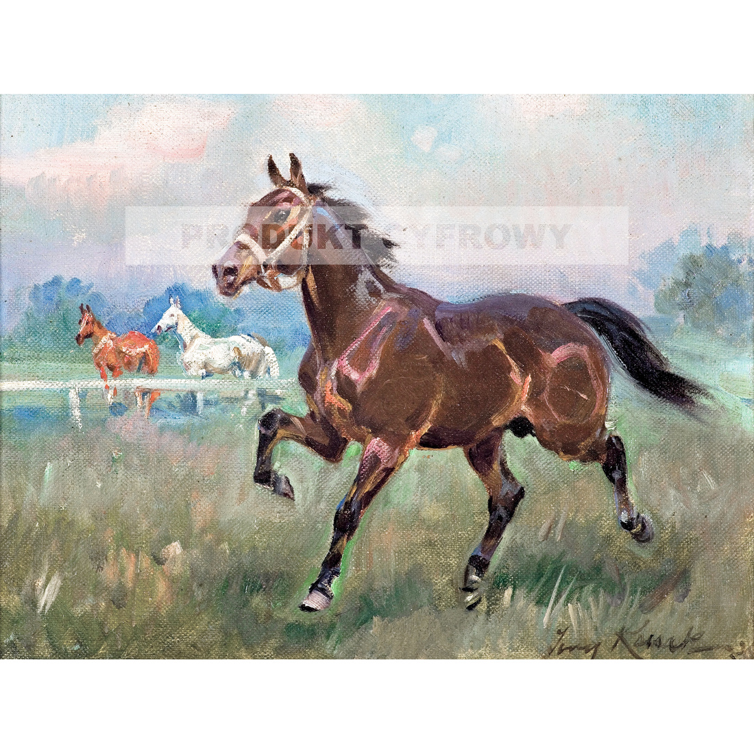 Jerzy Kossak Koń na padoku — produkt cyfrowy do pobrania