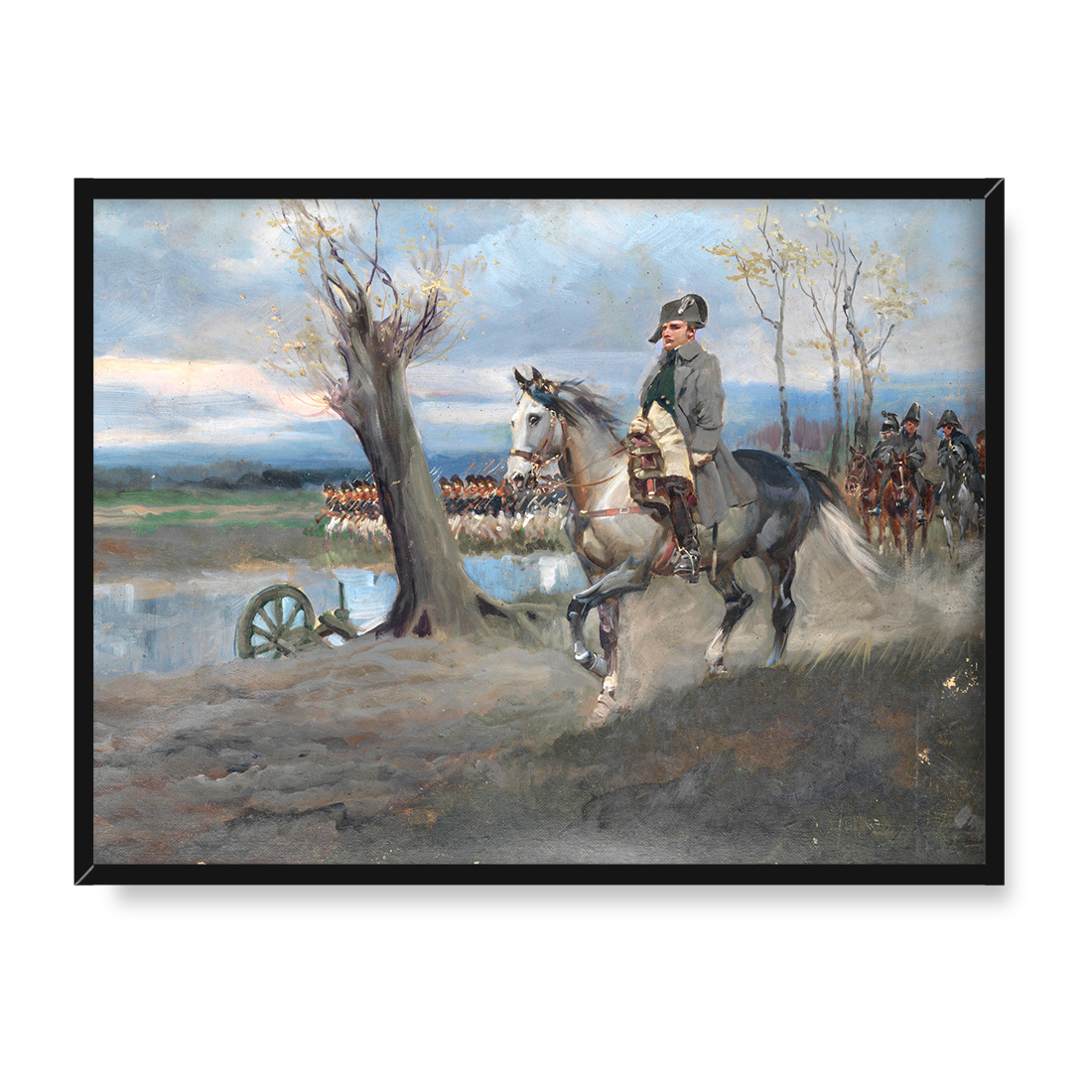 Jerzy Kossak Napoleon na koniu prowadzący swoje wojska 30x40