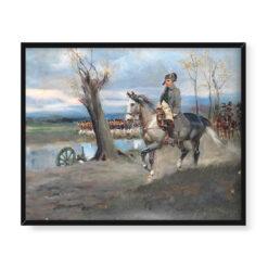 Jerzy Kossak Napoleon na koniu prowadzący swoje wojska 50×40