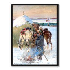 Jerzy Kossak Odpoczynek w powrocie spod Moskwy 30×40