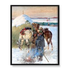 Jerzy Kossak Odpoczynek w powrocie spod Moskwy 40×50