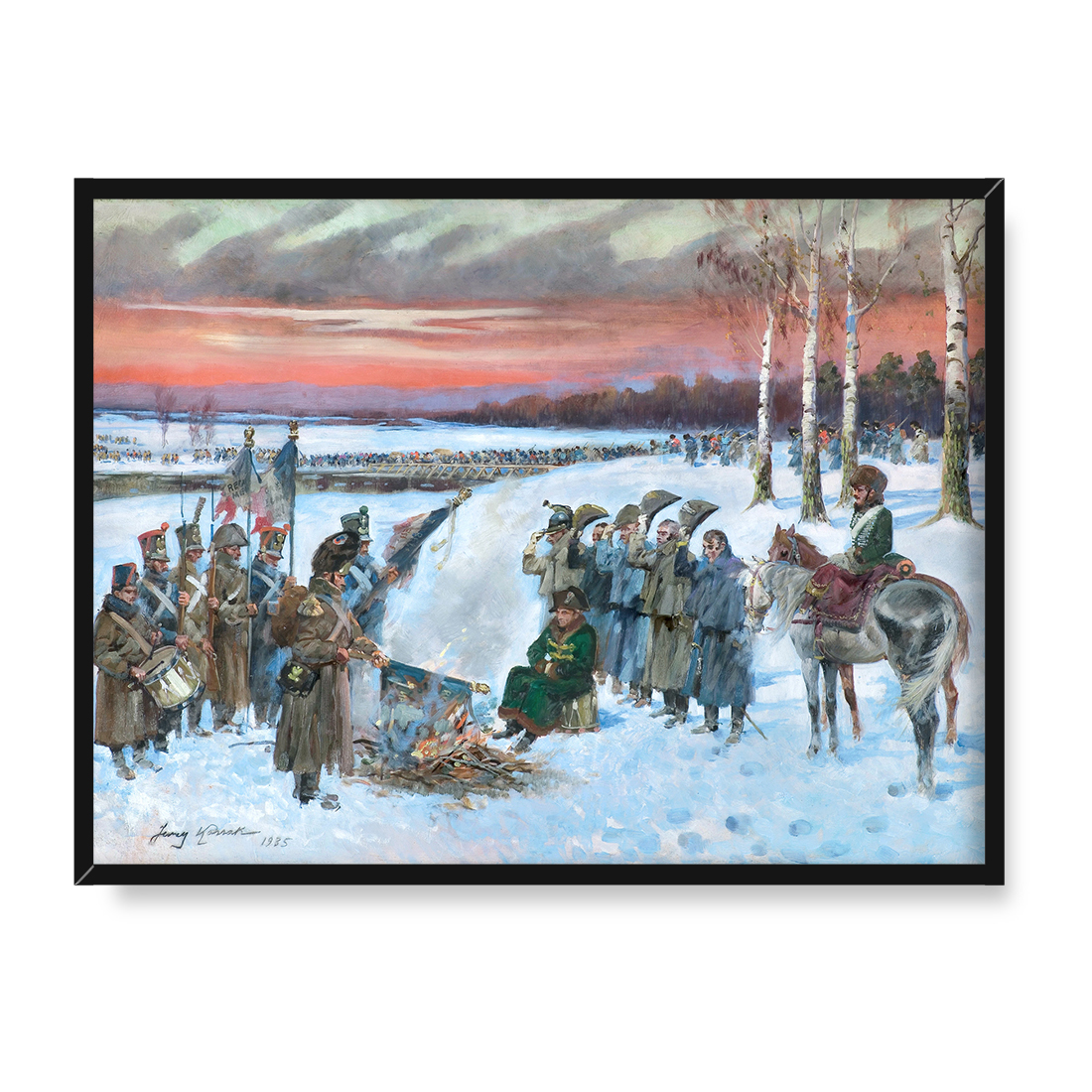 Jerzy Kossak Palenie sztandarów przed Napoleonem 30x40