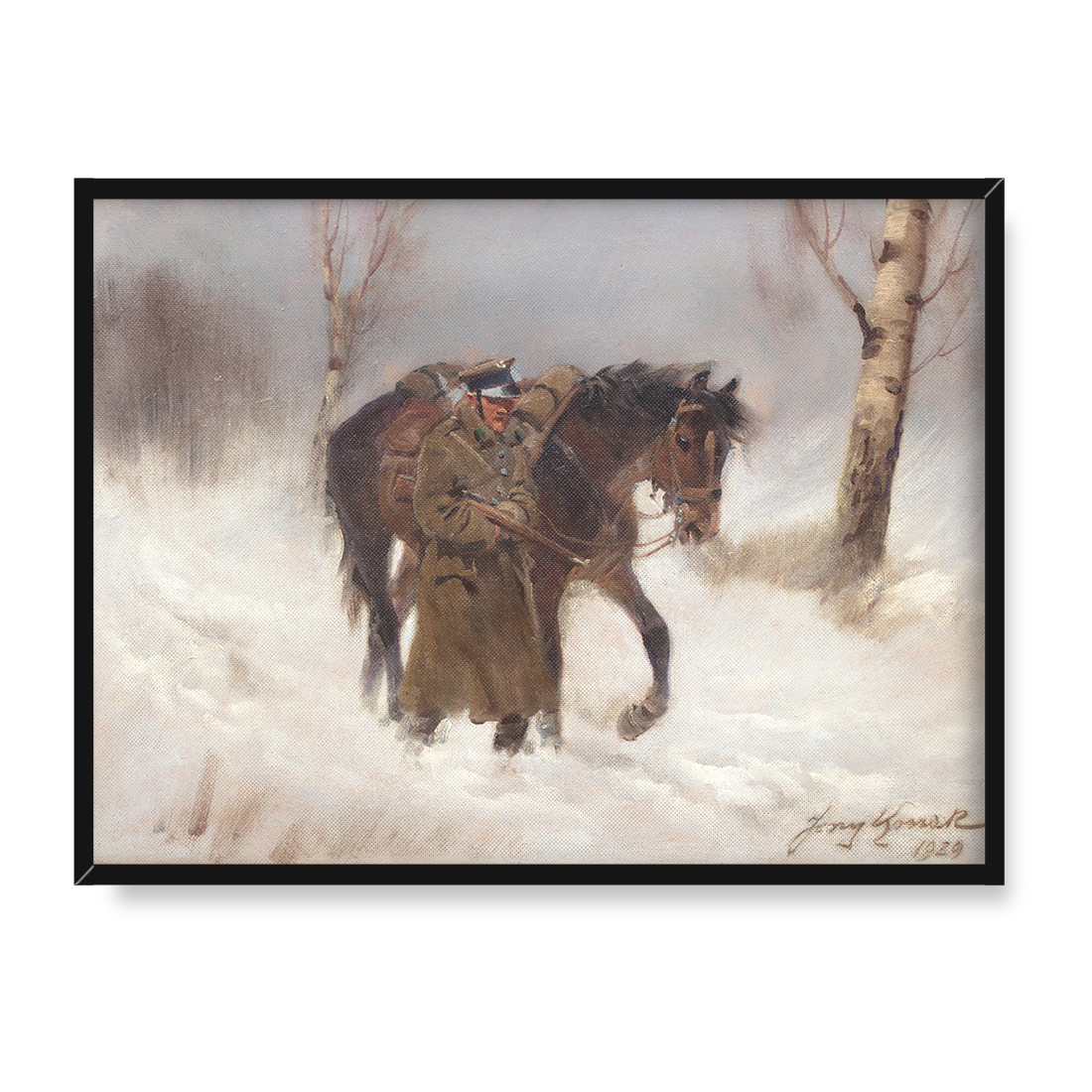 Jerzy Kossak Powrót zimą 30x40 w RAMIE