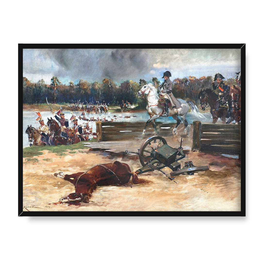 Jerzy Kossak Przeprawa przez Wilię 30x40 w RAMIE