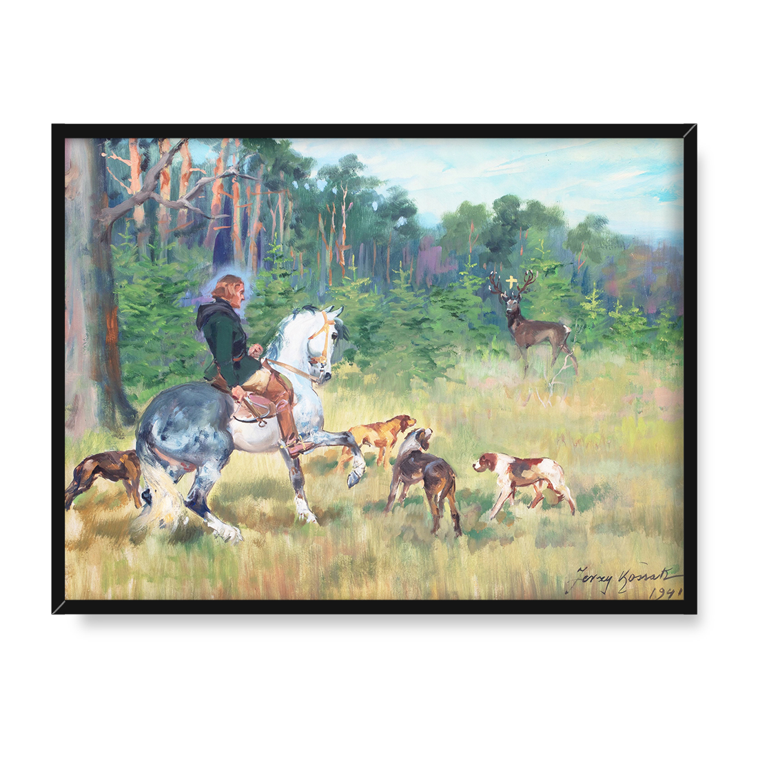 Jerzy Kossak Święty Hubert 30x40 w RAMIE